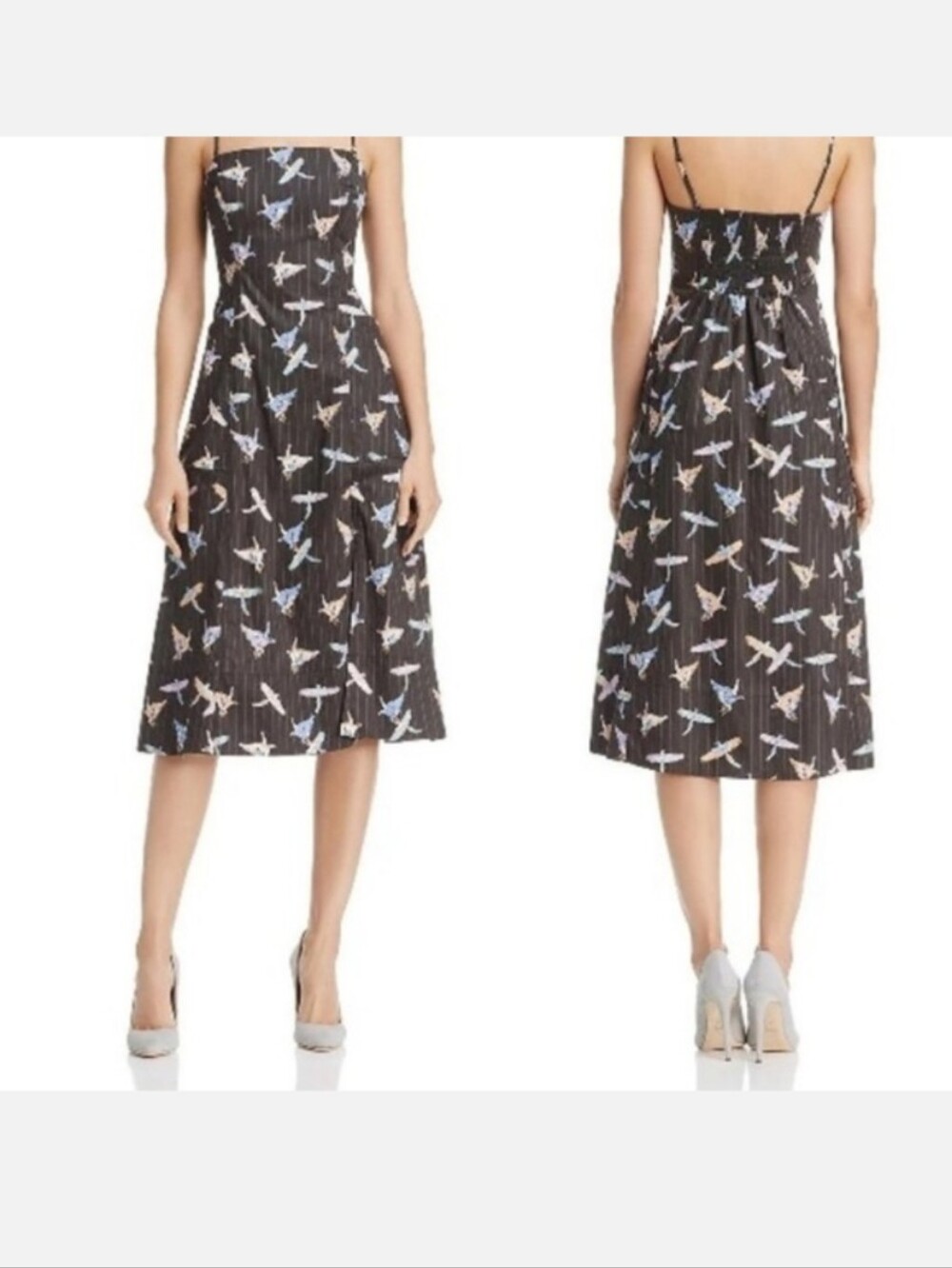 River Island Black Midi Dress with Pastel Bird Print